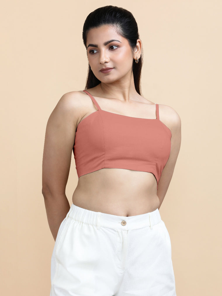 Cara x Soma Top, in Peach 100% Cotton, featuring sleeveless and shoulder straps neckline, made for daily & work.