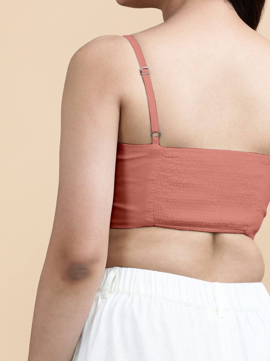 Cara x Soma Top, in Peach 100% Cotton, featuring sleeveless and shoulder straps neckline, made for daily & work (view 3).