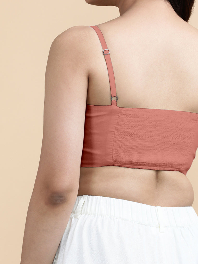 Cara x Soma Top, in Peach 100% Cotton, featuring sleeveless and shoulder straps neckline, made for daily & work (view 3).