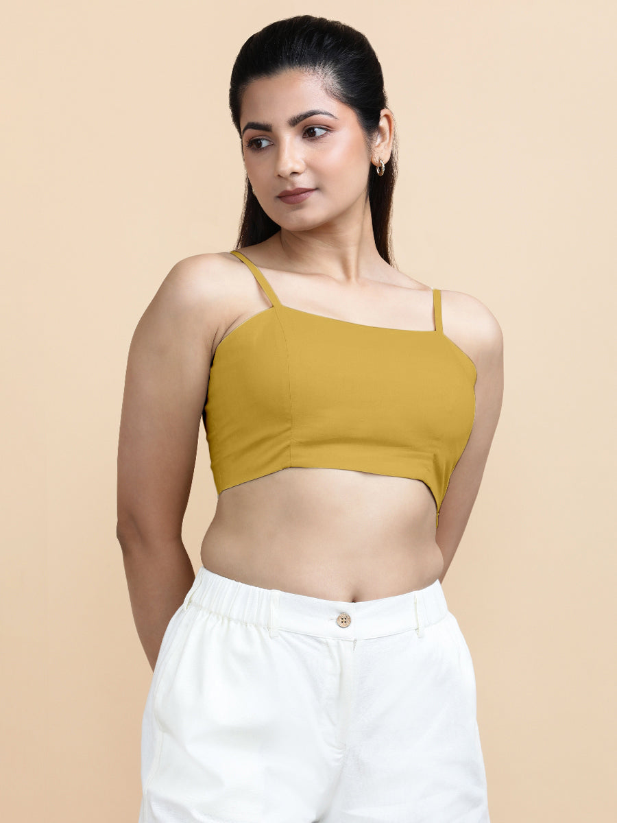 Cara x Soma Top, in Yellow 100% Cotton, featuring sleeveless and shoulder straps neckline, made for daily & work.