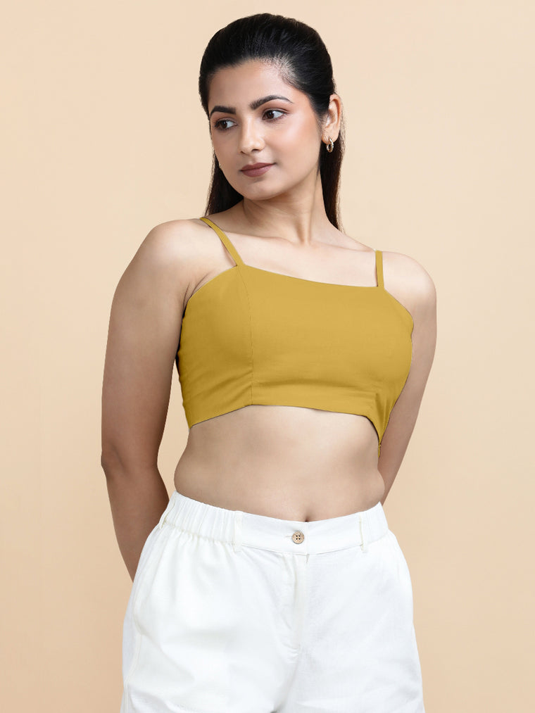 Cara x Soma Top, in Yellow 100% Cotton, featuring sleeveless and shoulder straps neckline, made for daily & work.
