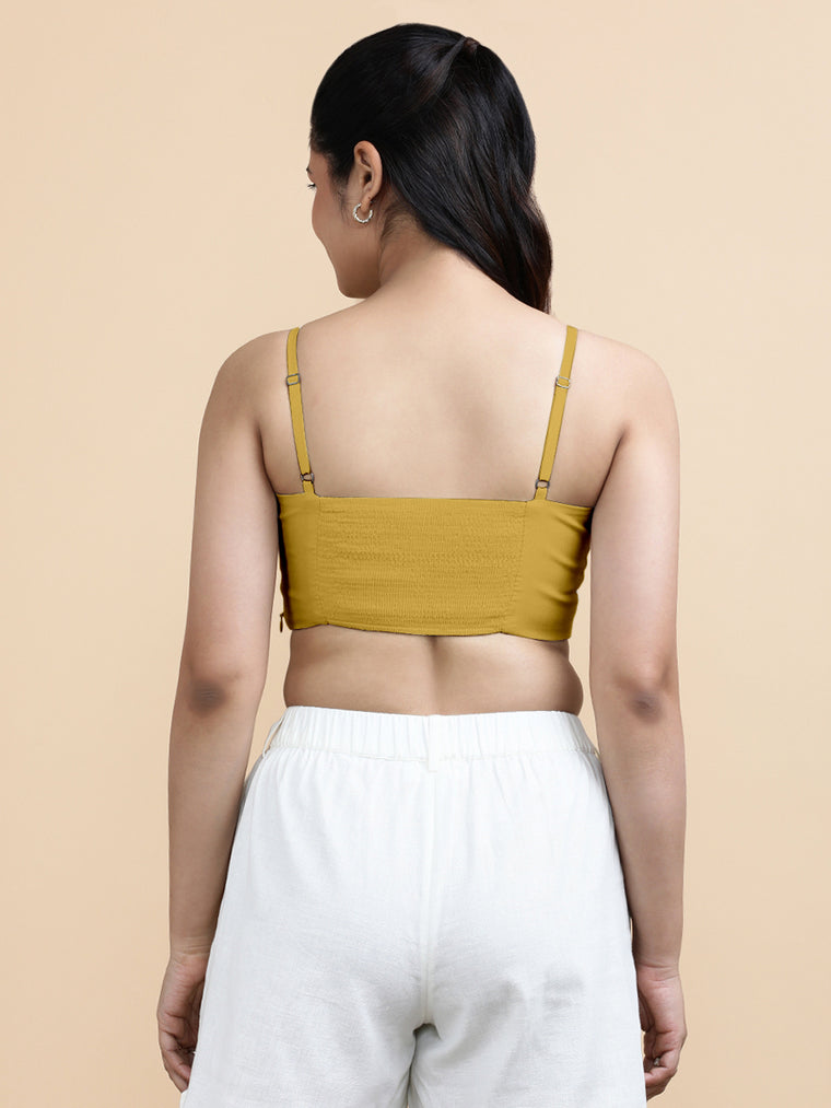 Cara x Soma Top, in Yellow 100% Cotton, featuring sleeveless and shoulder straps neckline, made for daily & work (view 2).