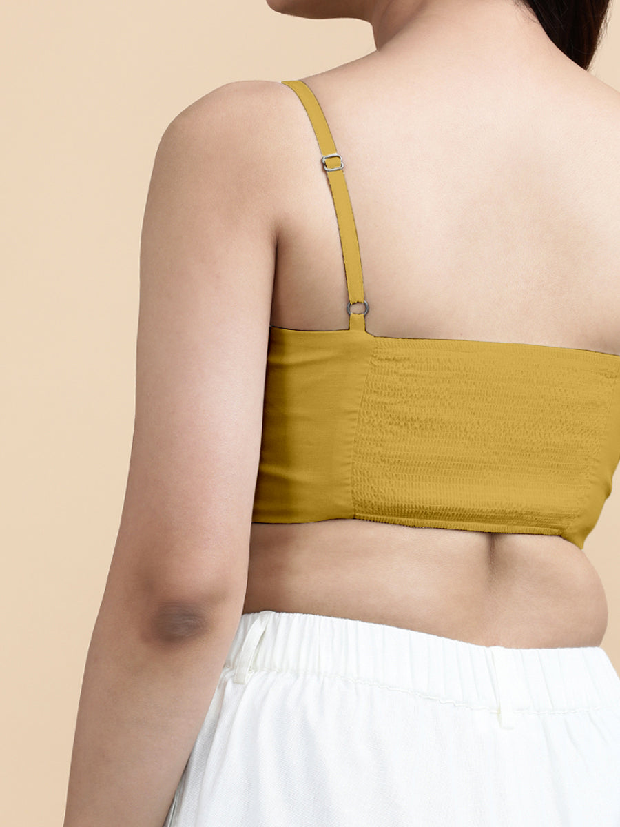 Cara x Soma Top, in Yellow 100% Cotton, featuring sleeveless and shoulder straps neckline, made for daily & work (view 3).