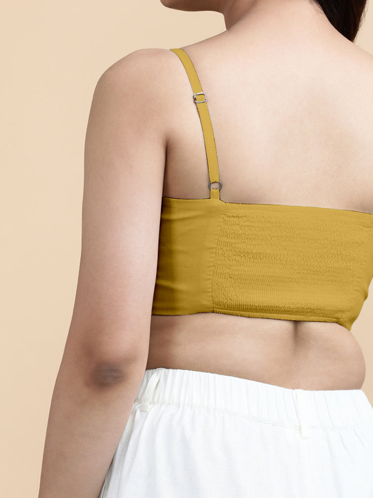 Cara x Soma Top, in Yellow 100% Cotton, featuring sleeveless and shoulder straps neckline, made for daily & work (view 3).