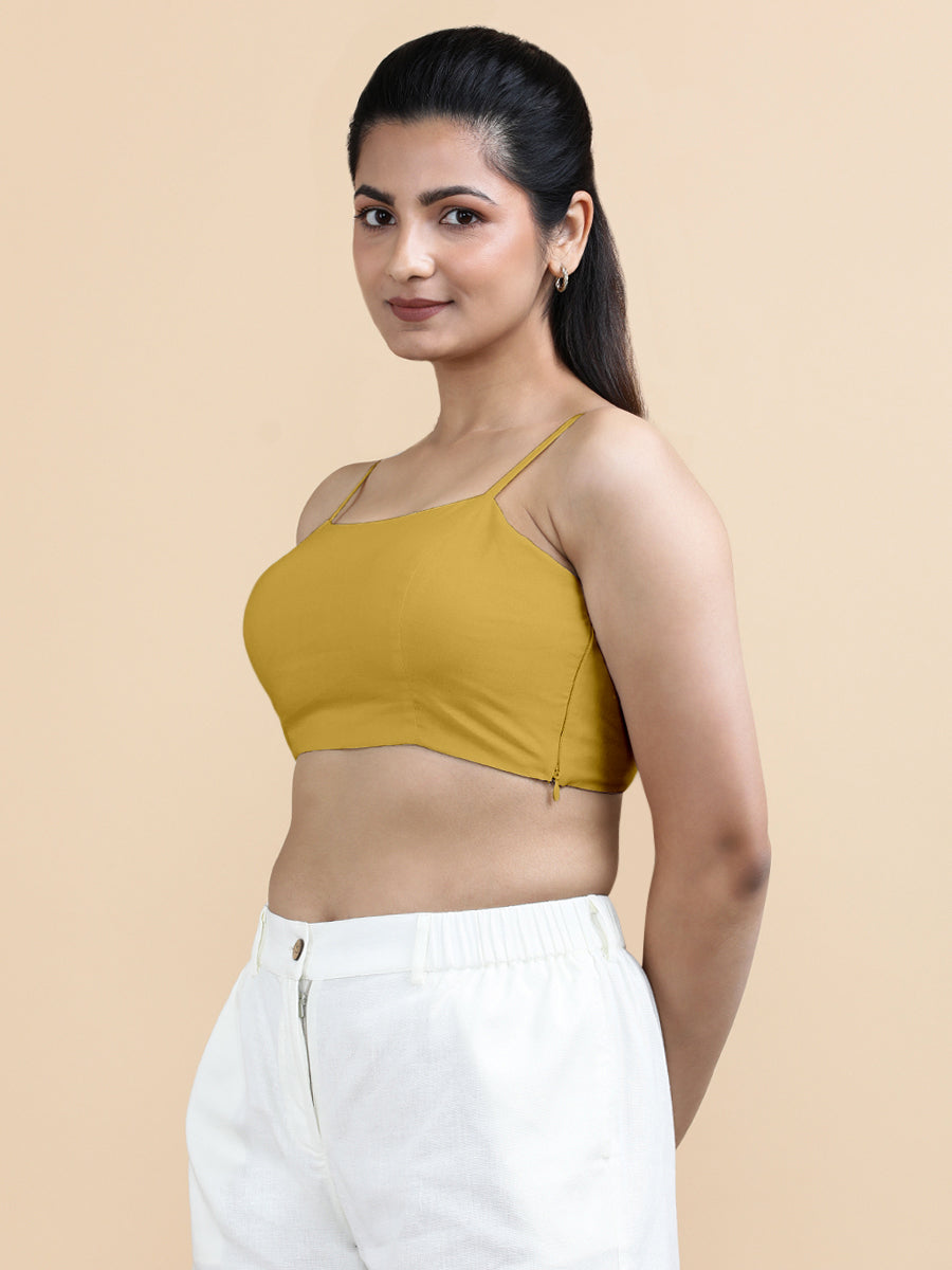 Cara x Soma Top, in Yellow 100% Cotton, featuring sleeveless and shoulder straps neckline, made for daily & work (view 4).