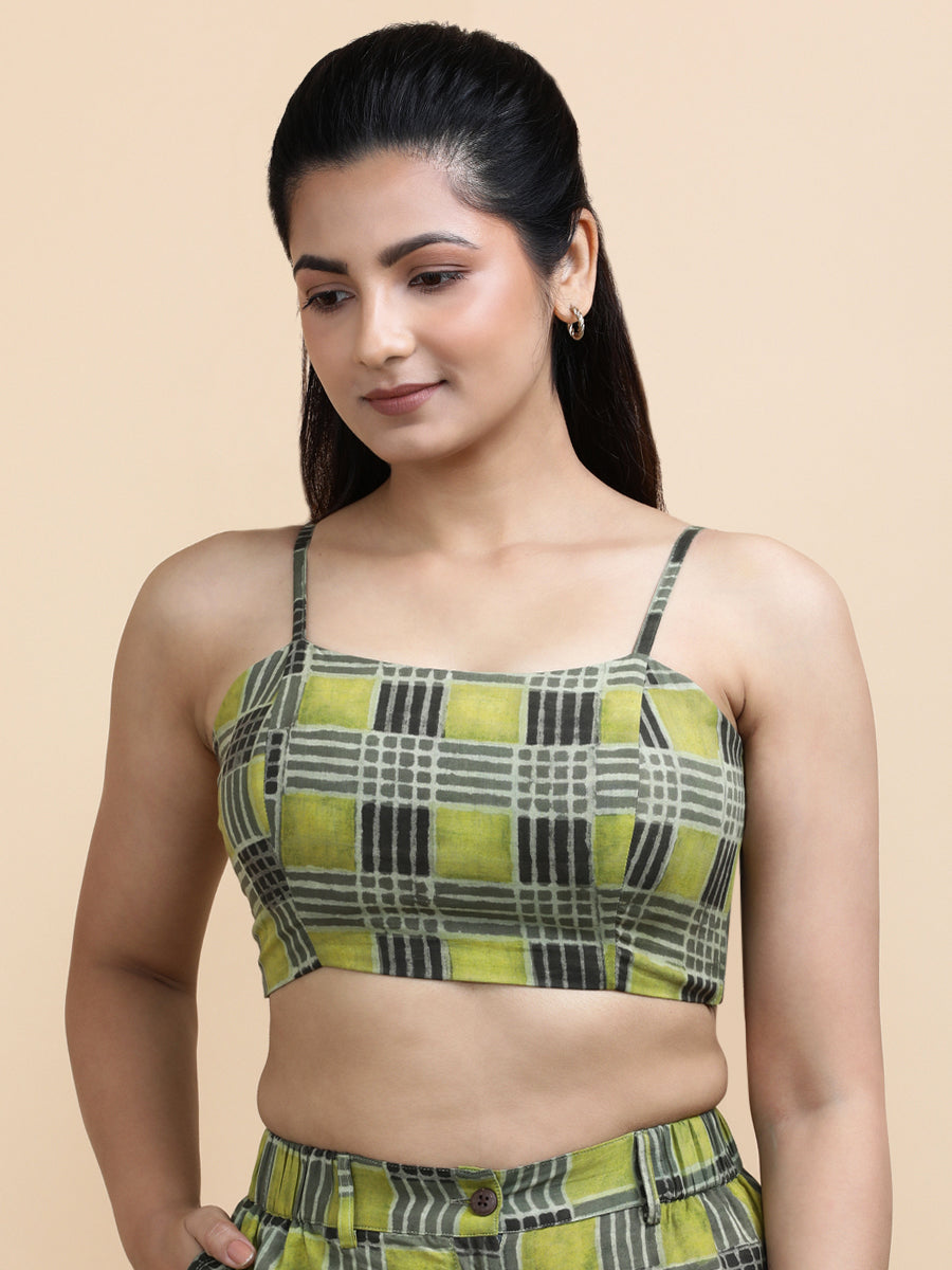 Carla x Soma Top, in Green 100% Cotton, featuring sleeveless and shoulder straps neckline, made for daily & work (view 5).