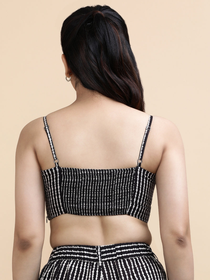 Elisa x Soma | Women's Cropped Top in Earthy Black Stripes Block Print Cotton-Binks