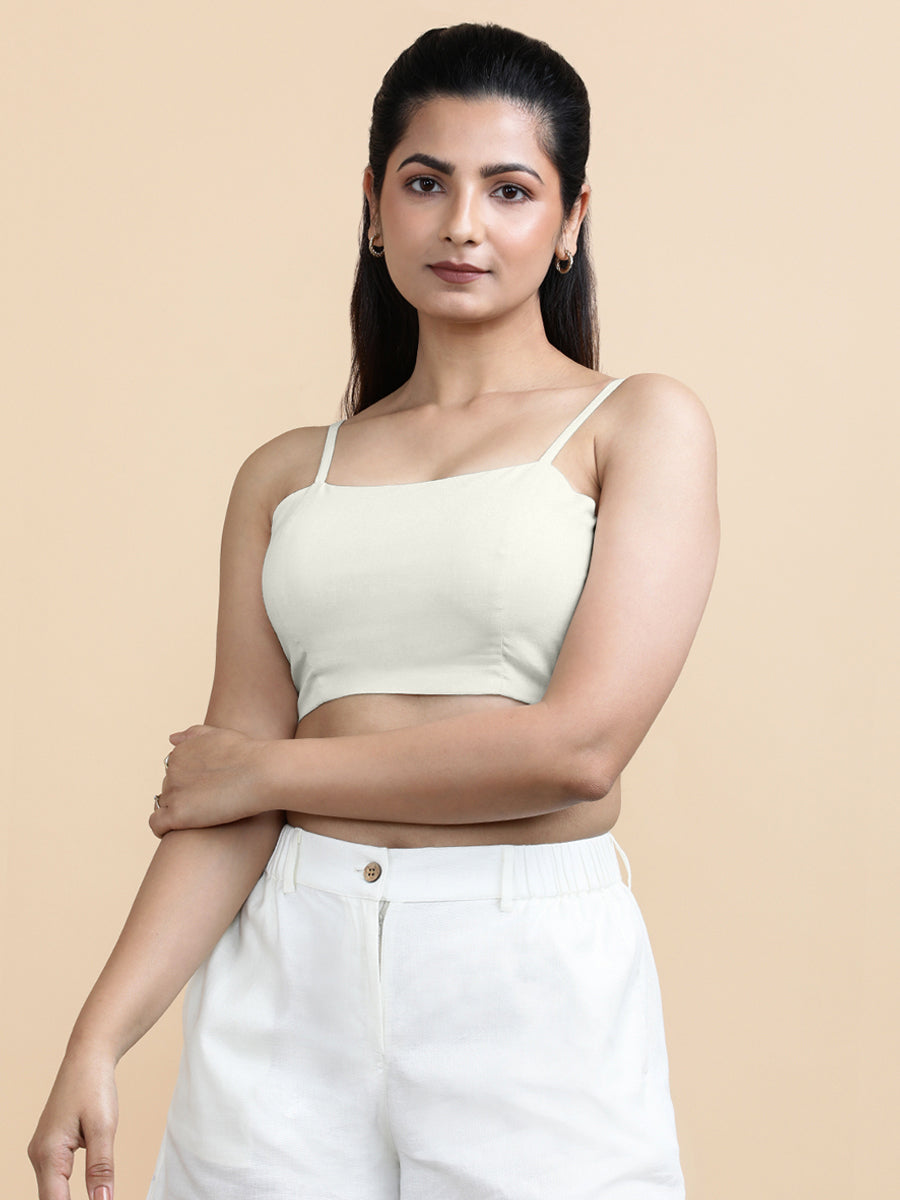 Gloria x Soma Top, in White 70% Cotton 30% Linen, featuring sleeveless and shoulder straps neckline, made for daily & work.