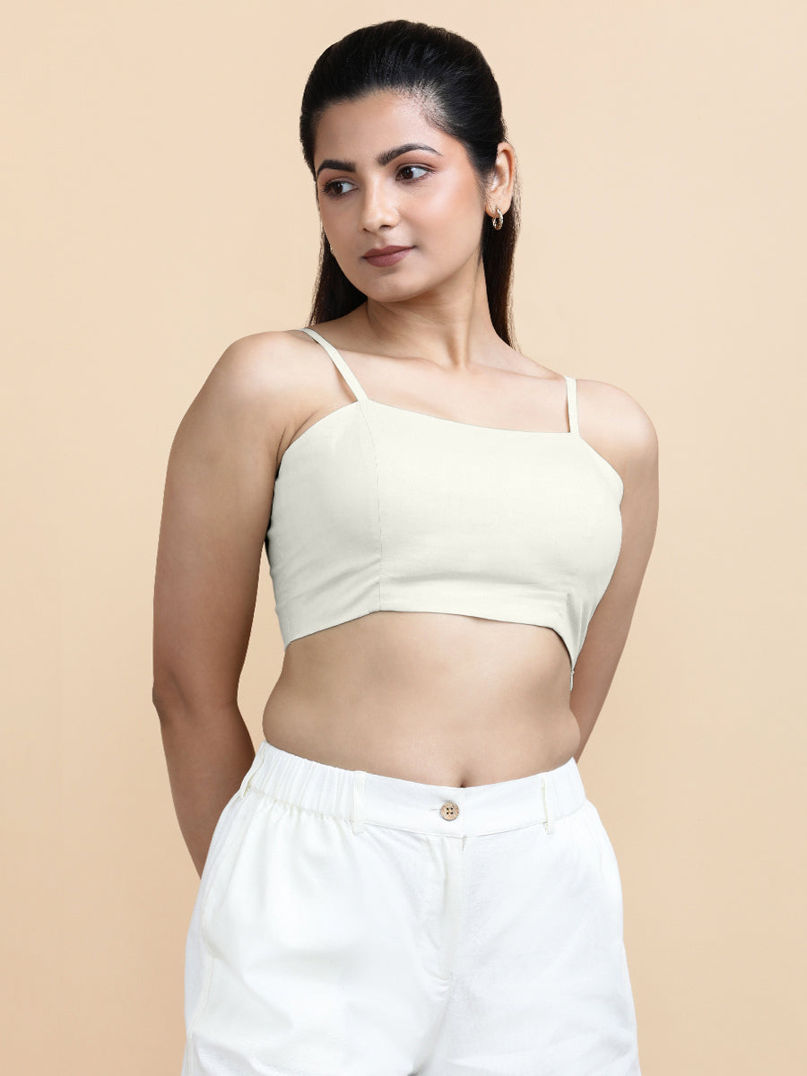 Gloria x Soma Top, in White 70% Cotton 30% Linen, featuring sleeveless and shoulder straps neckline, made for daily & work.
