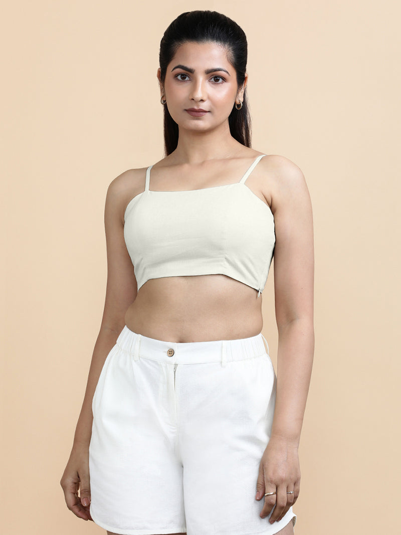 Gloria x Soma | Women's Cropped Top in Chalk White Linen-Binks