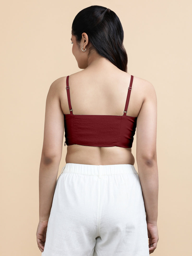 Gloria x Soma | Women's Cropped Top in Cranberry Red Linen-Binks