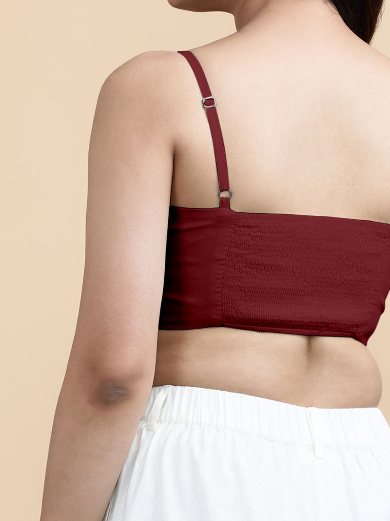 Gloria x Soma | Women's Cropped Top in Cranberry Red Linen-Binks