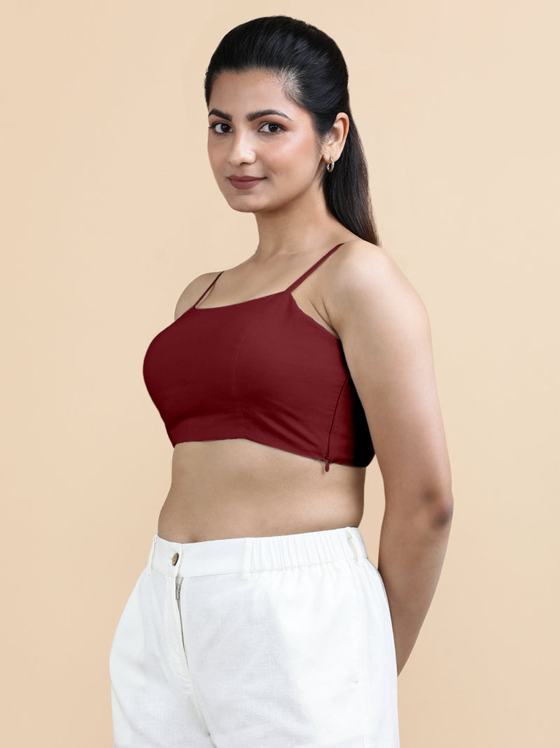 Gloria x Soma | Women's Cropped Top in Cranberry Red Linen-Binks