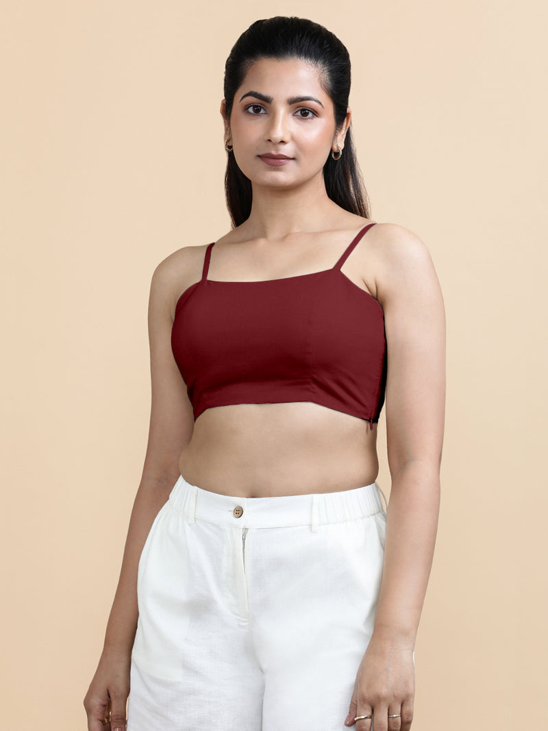 Gloria x Soma | Women's Cropped Top in Cranberry Red Linen-Binks