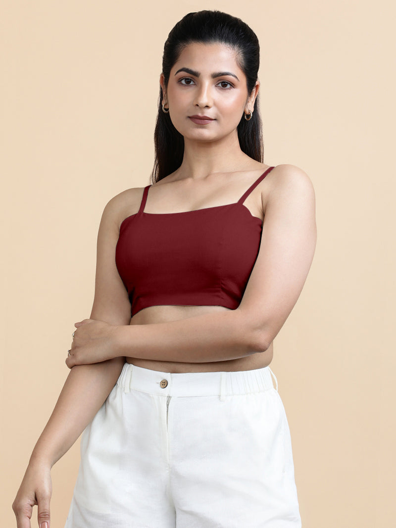 Gloria x Soma | Women's Cropped Top in Cranberry Red Linen-Binks