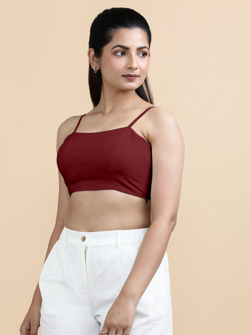 Gloria x Soma | Women's Cropped Top in Cranberry Red Linen-Binks