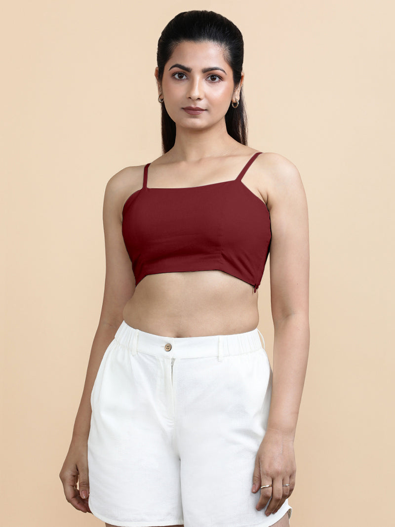 Gloria x Soma | Women's Cropped Top in Cranberry Red Linen-Binks