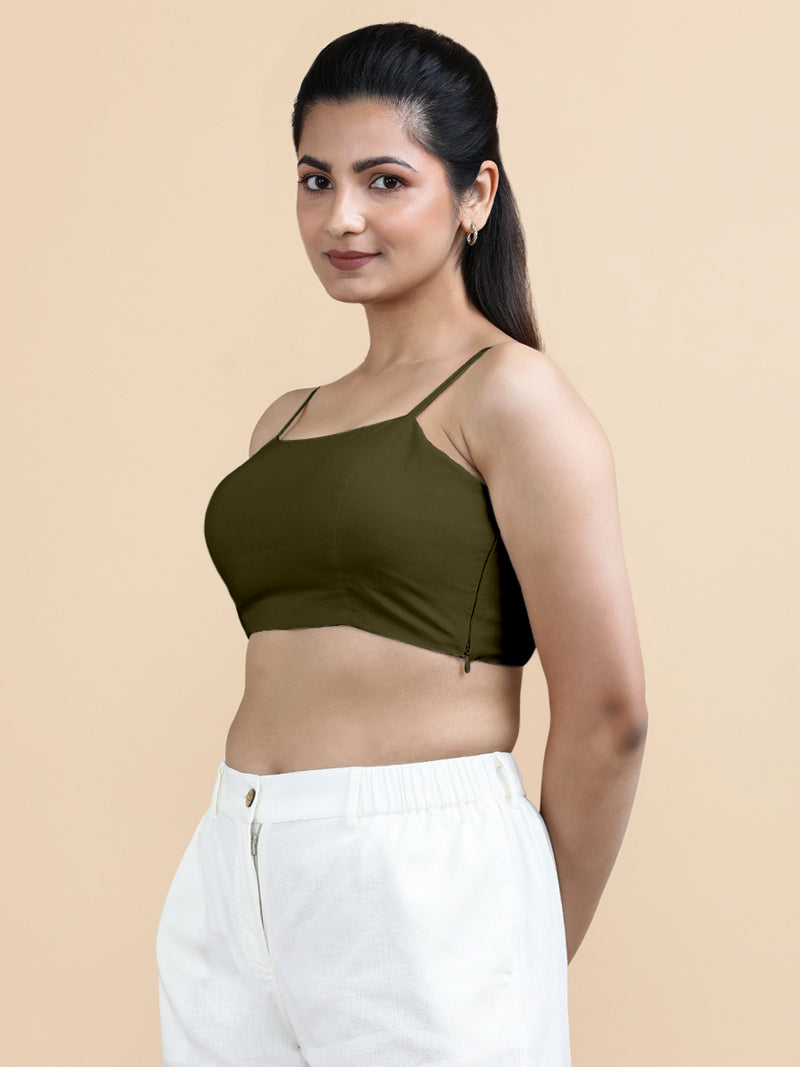 Gloria x Soma | Women's Cropped Top in Deep Olive Green Linen-Binks