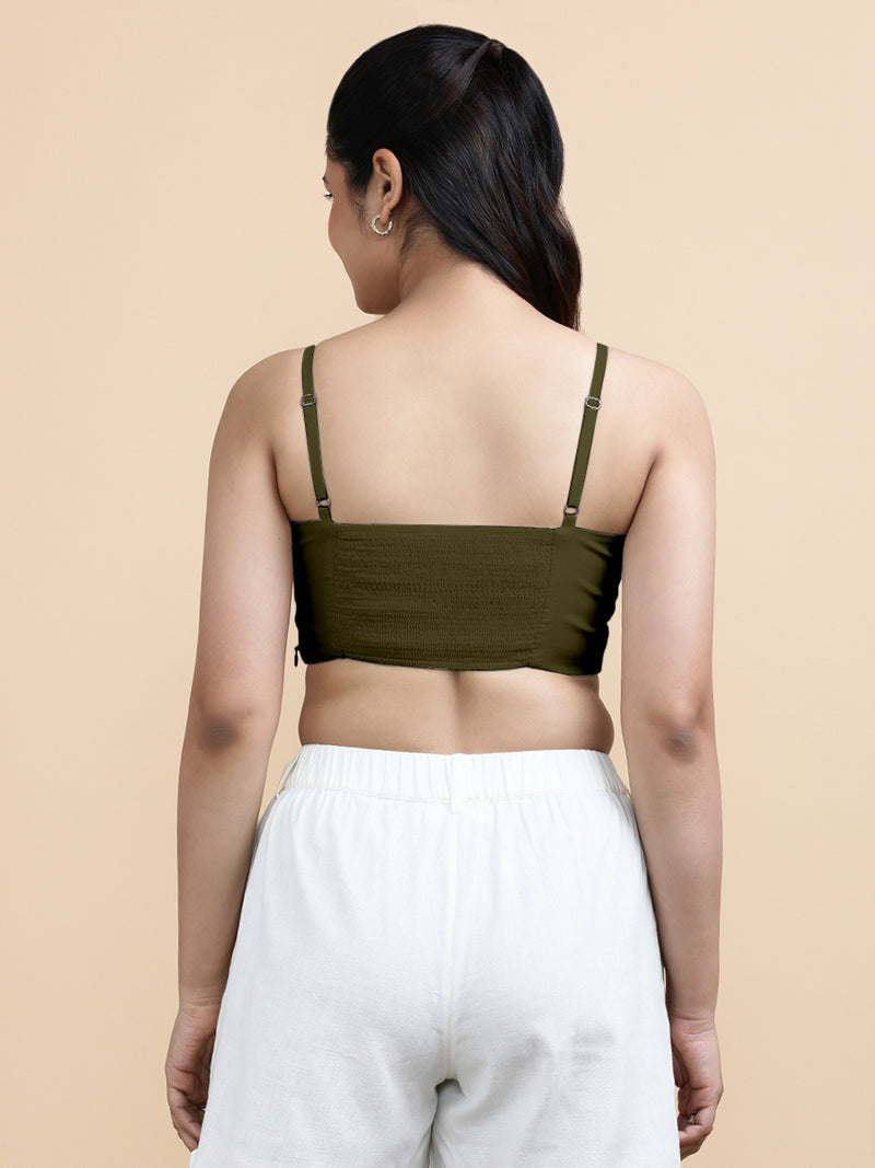 Gloria x Soma | Women's Cropped Top in Deep Olive Green Linen-Binks