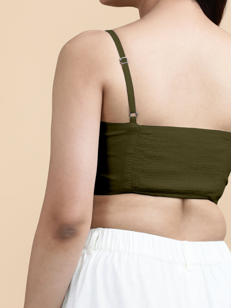 Gloria x Soma | Women's Cropped Top in Deep Olive Green Linen-Binks