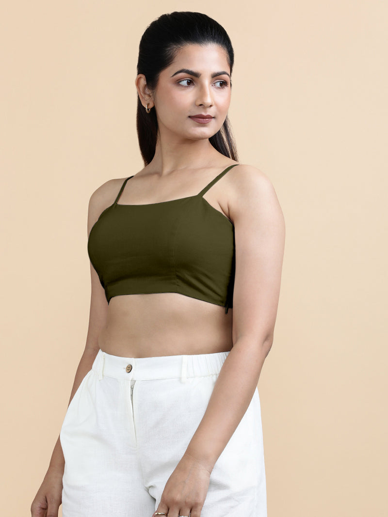 Gloria x Soma | Women's Cropped Top in Deep Olive Green Linen-Binks