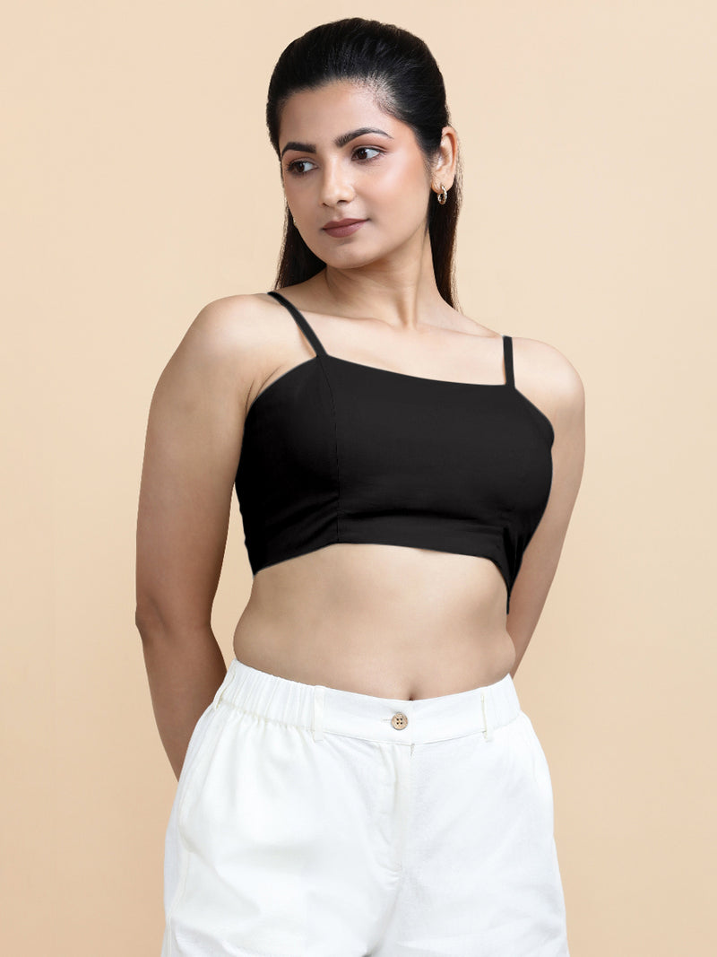 Gloria x Soma | Women's Cropped Top in Ebony Black Linen-Binks