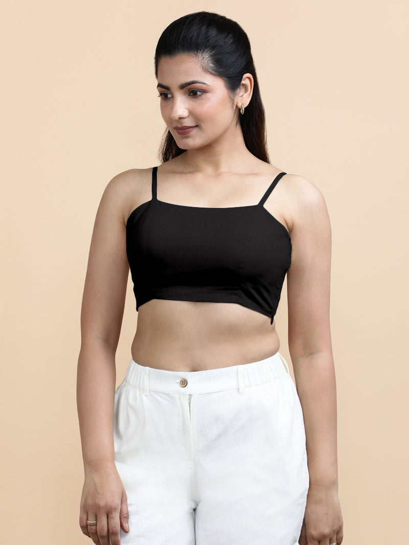 Gloria x Soma | Women's Cropped Top in Ebony Black Linen-Binks