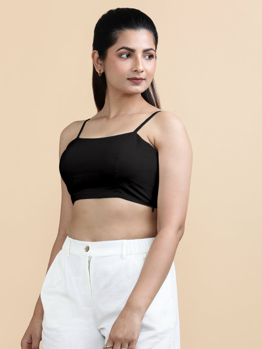 Gloria x Soma Top, in Black 70% Cotton 30% Linen, featuring sleeveless and shoulder straps neckline, made for daily & work.