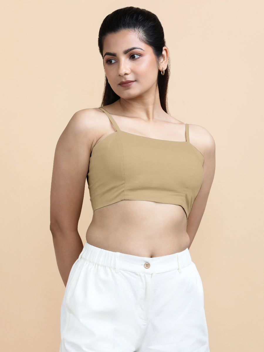 Gloria x Soma Top, in Beige 70% Cotton 30% Linen, featuring sleeveless and shoulder straps neckline, made for daily & work.