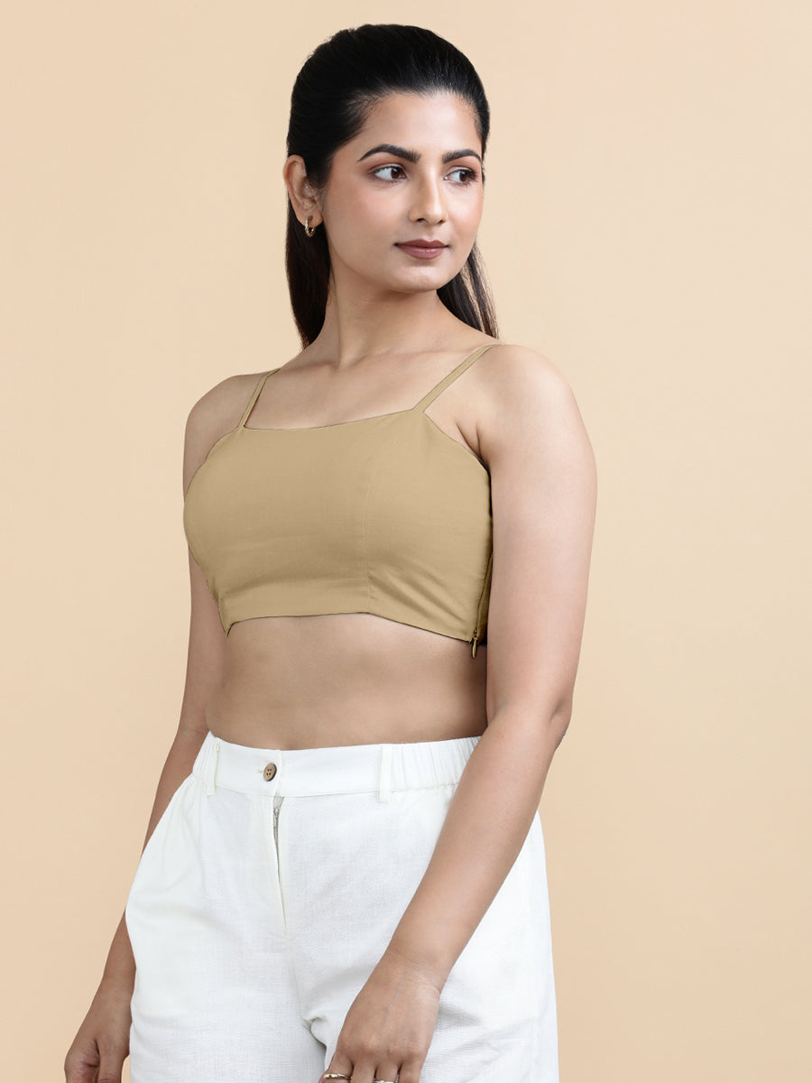 Gloria x Soma Top, in Beige 70% Cotton 30% Linen, featuring sleeveless and shoulder straps neckline, made for daily & work.