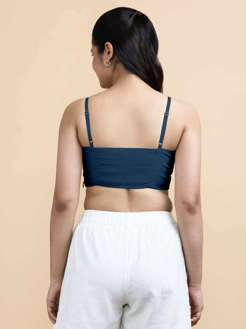 Gloria x Soma | Women's Cropped Top in Regal Blue Linen-Binks