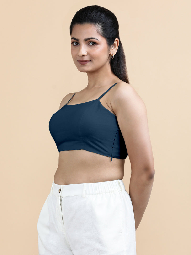 Gloria x Soma | Women's Cropped Top in Regal Blue Linen-Binks