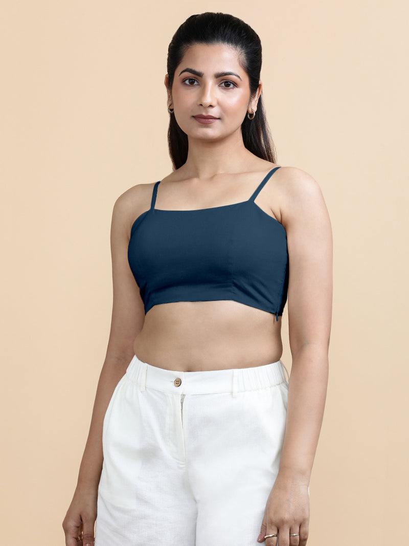 Gloria x Soma | Women's Cropped Top in Regal Blue Linen-Binks