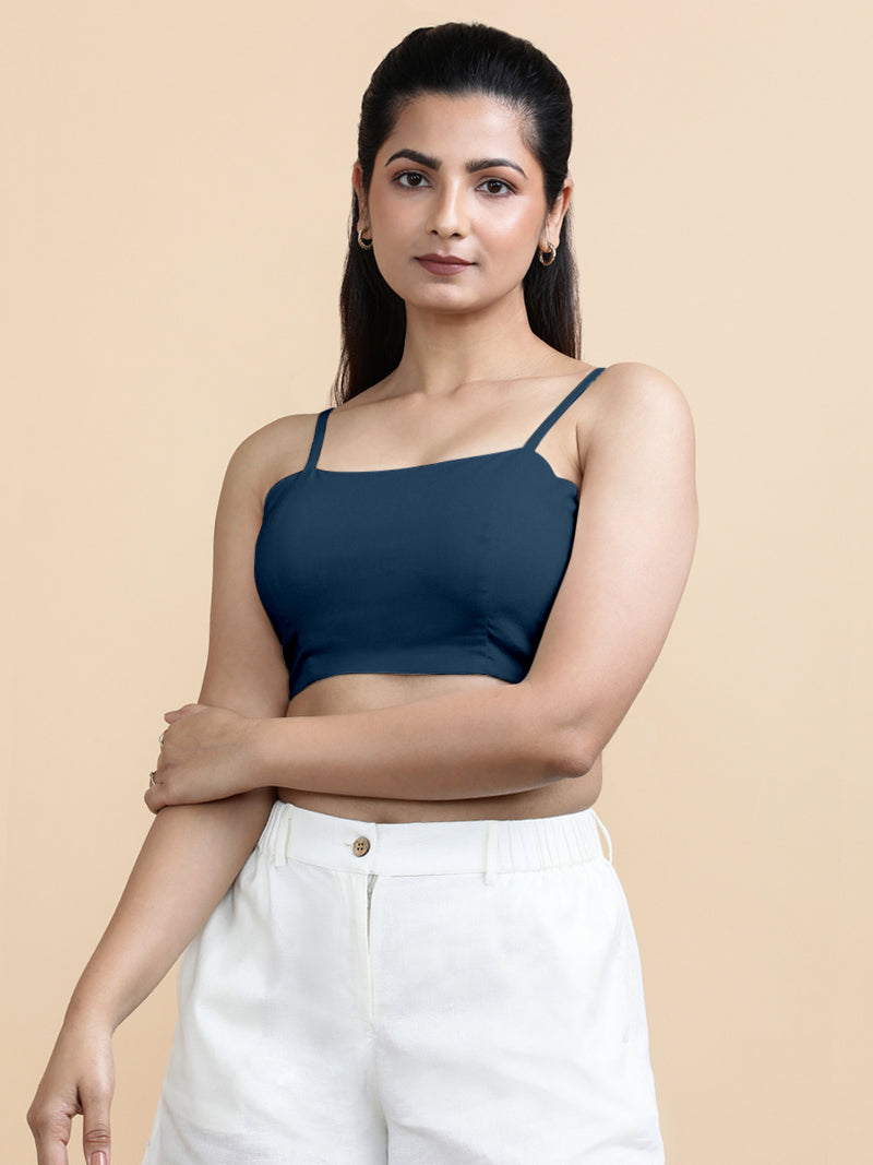 Gloria x Soma | Women's Cropped Top in Regal Blue Linen-Binks