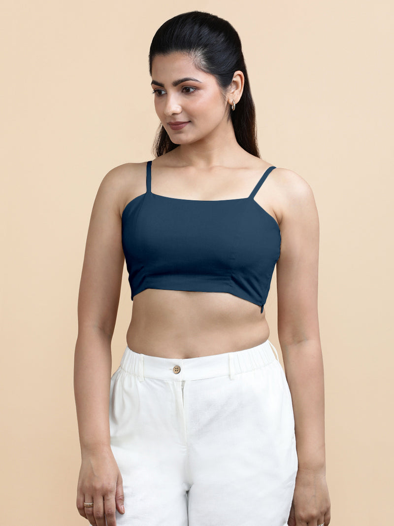 Gloria x Soma | Women's Cropped Top in Regal Blue Linen-Binks