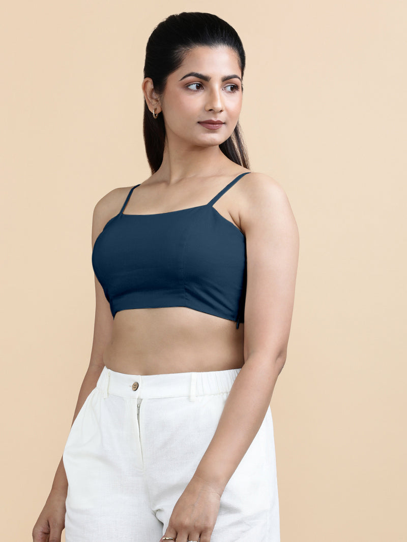 Gloria x Soma | Women's Cropped Top in Regal Blue Linen-Binks