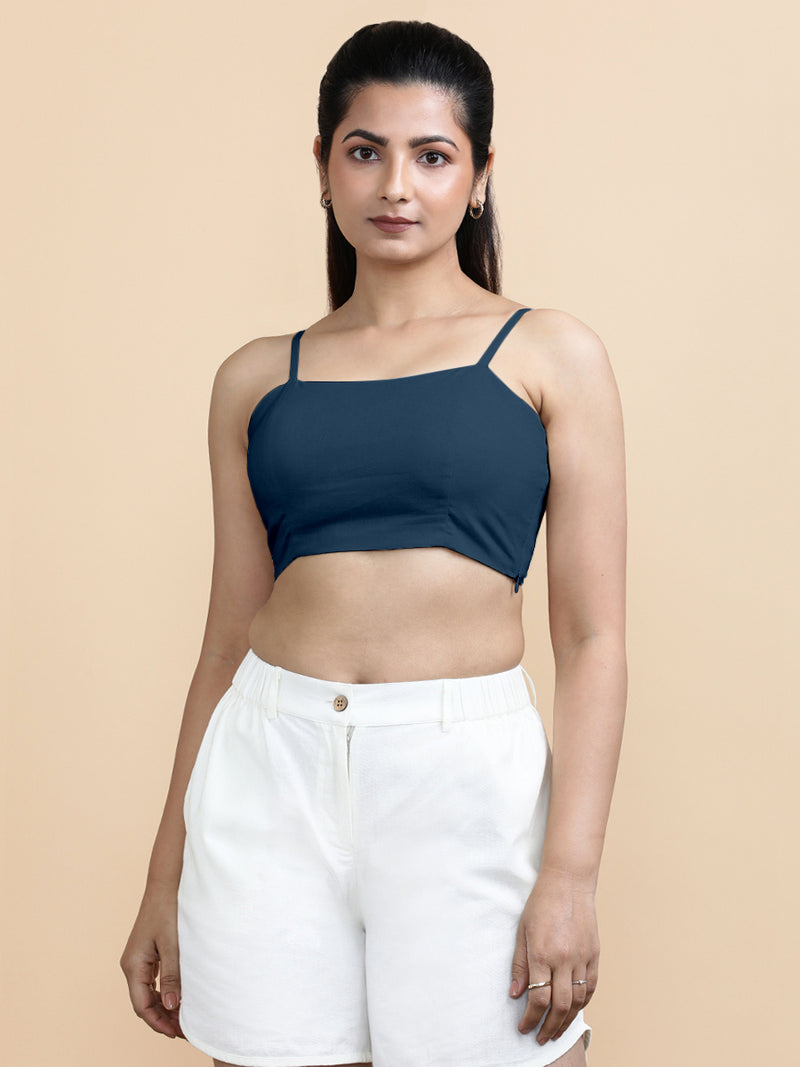 Gloria x Soma | Women's Cropped Top in Regal Blue Linen-Binks