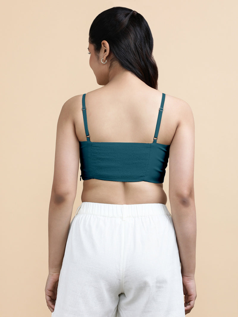 Gloria x Soma | Women's Cropped Top in Teal Blue Linen-Binks