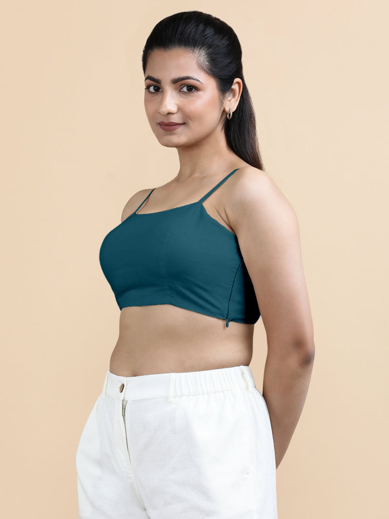 Gloria x Soma | Women's Cropped Top in Teal Blue Linen-Binks