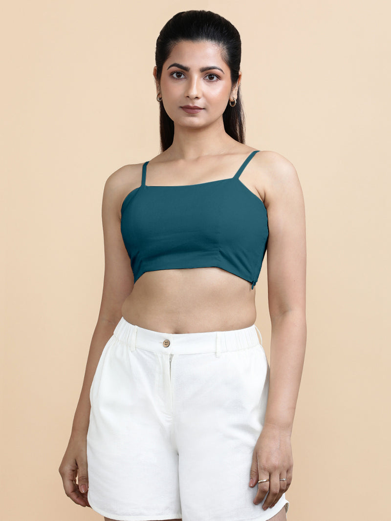 Gloria x Soma | Women's Cropped Top in Teal Blue Linen-Binks