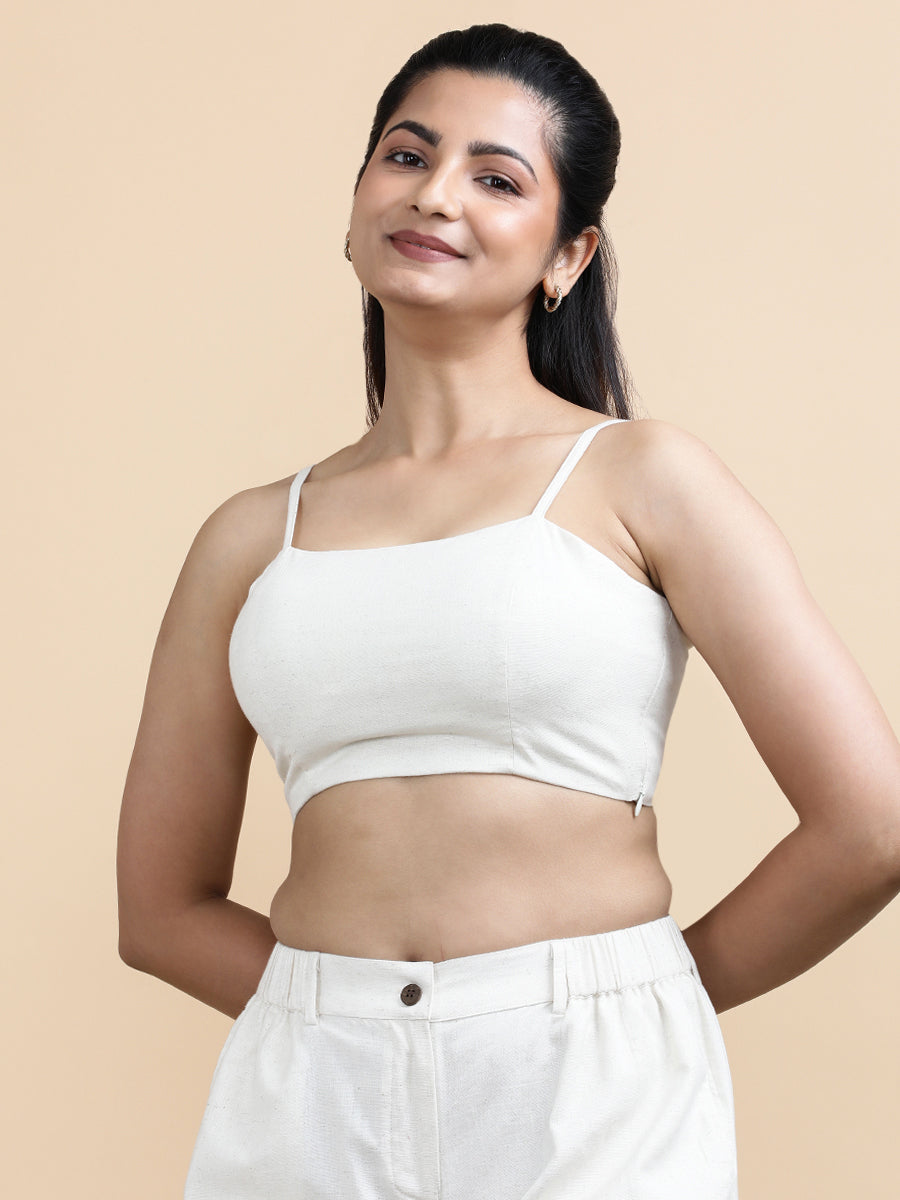 Jenny x Soma Top, in Cream 70% Cotton 30% Linen, featuring sleeveless and shoulder straps neckline, made for daily & work.