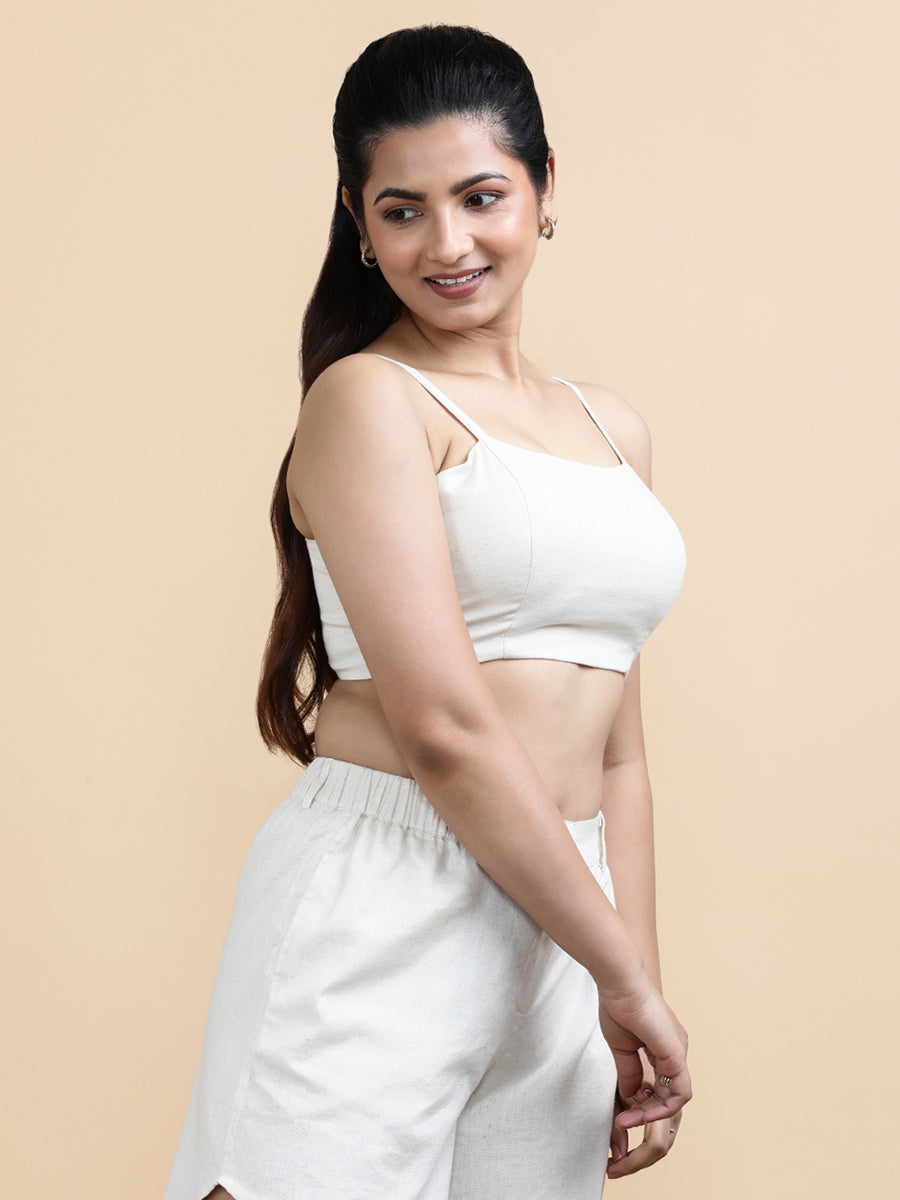 Jenny x Soma Top, in Cream 70% Cotton 30% Linen, featuring sleeveless and shoulder straps neckline, made for daily & work.