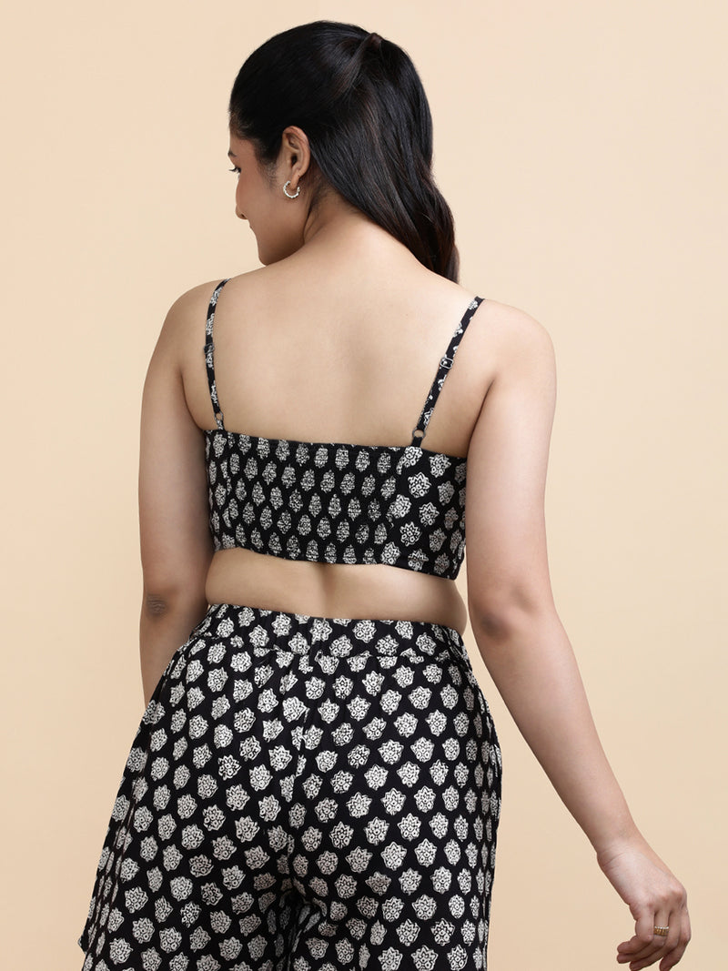 Margo x Soma | Women's Cropped Top in Black Floral Block Print Cotton-Binks
