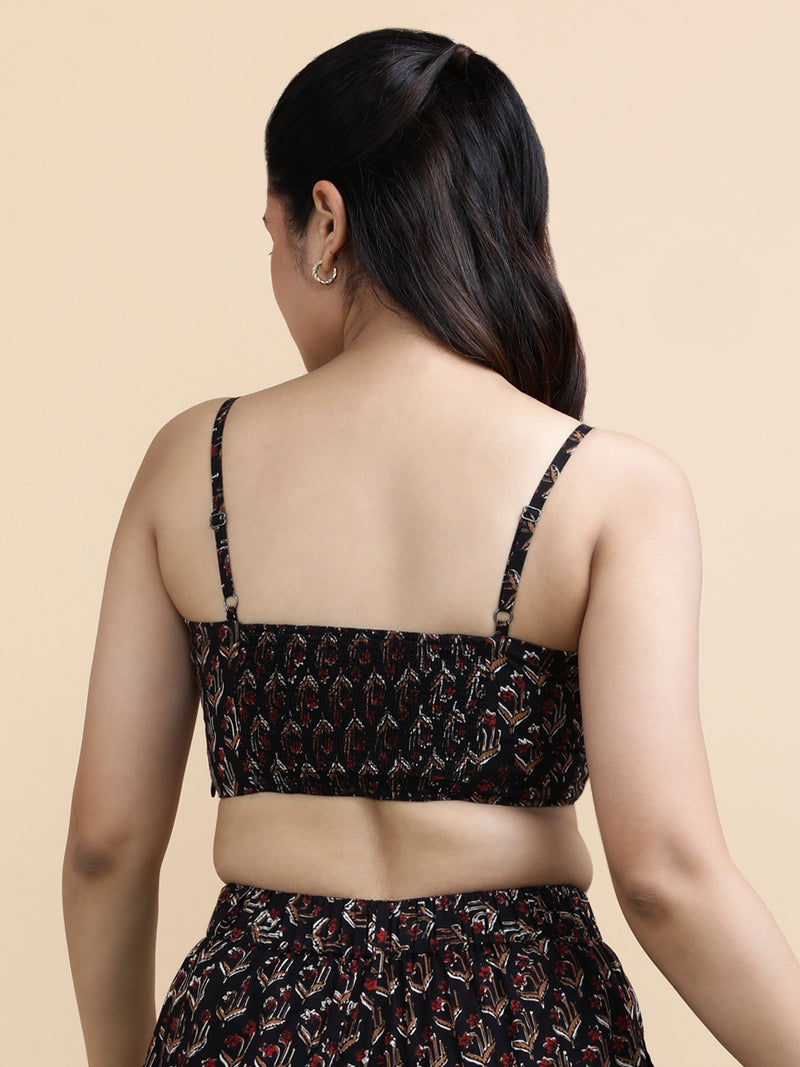 Noa x Soma | Women's Cropped Top in Midnight Lily Block Print Cotton-Binks