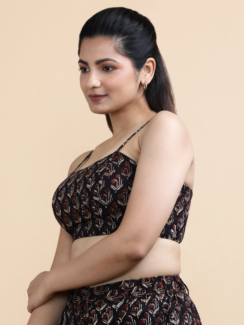 Noa x Soma | Women's Cropped Top in Midnight Lily Block Print Cotton-Binks