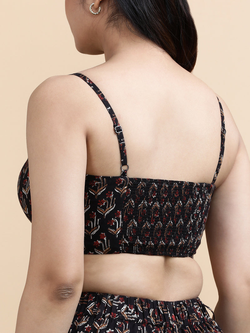 Noa x Soma | Women's Cropped Top in Midnight Lily Block Print Cotton-Binks
