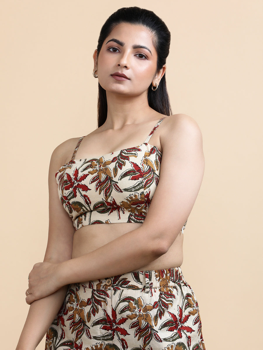 Viola x Soma Top, in Cream 100% Cotton, featuring sleeveless and shoulder straps neckline, made for daily & work (view 5).