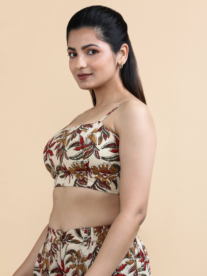 Viola x Soma | Women's Cropped Top in Cream Blossom Block Print Cotton-Binks