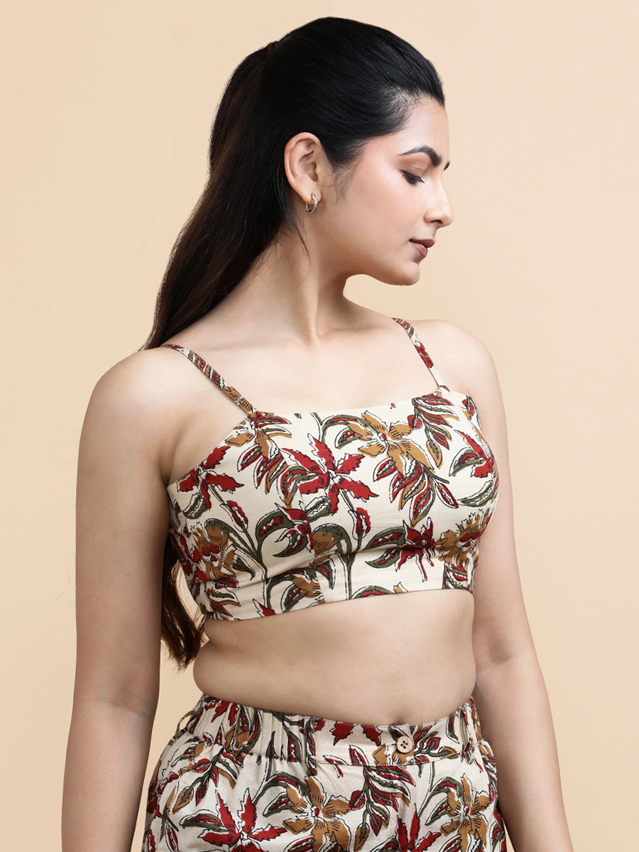 Viola x Soma Top, in Cream 100% Cotton, featuring sleeveless and shoulder straps neckline, made for daily & work (view 8).