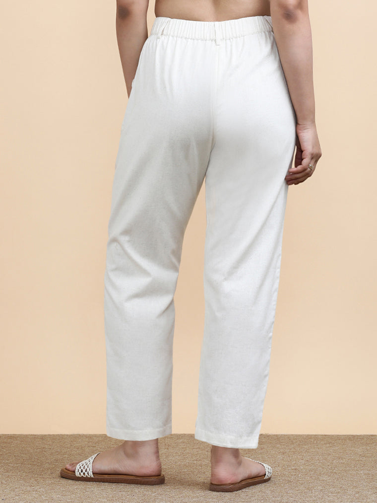 Cleo x Soma Trouser, in Cream 70% Cotton 30% Linen, made for daily & work (view 2).